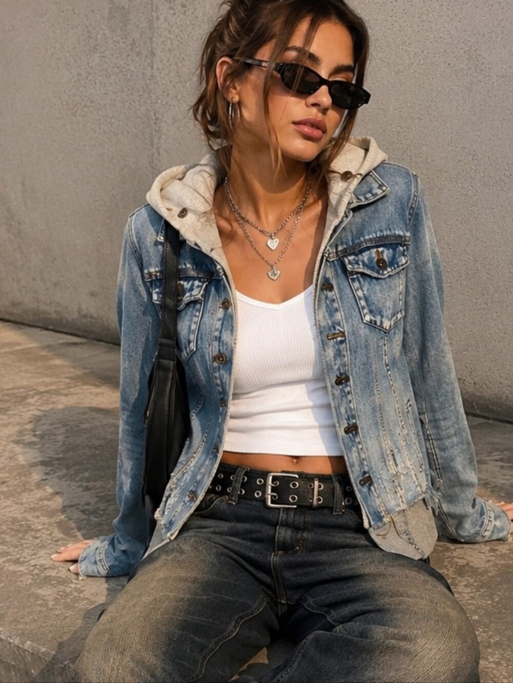 Free People Distressed Denim Sweatshirt Hoodie Jacket XS Grunge Y2K